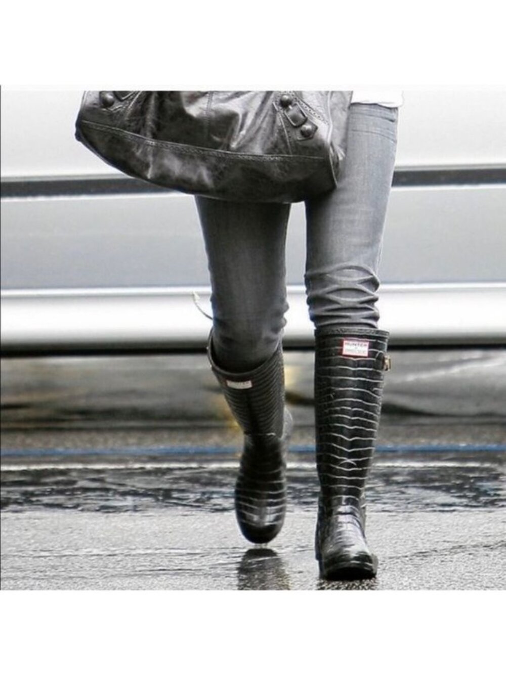 Hunter X Jimmy Choo Black Faux Croc Buckled Rain Boots Womens Size 4